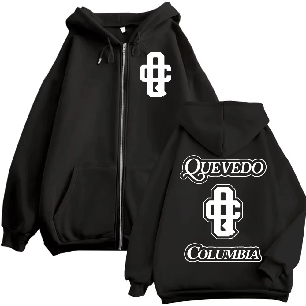 2025 Otoño/Invierno rapero Quevedo Columbia Merch cremallera Sudadera con capucha de algodón cálido para hombres suéter de hip-hop Jersey suelto Casual