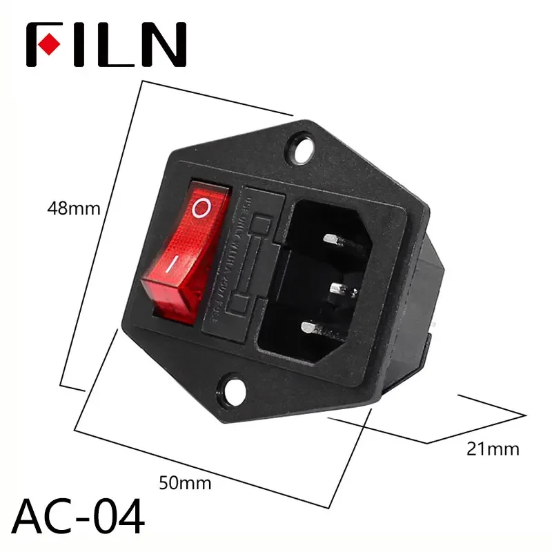 IEC320 C14 Elektrische AC-Buchse 3-polig Rot LED 250V 10A Sicherung Buchse Stecker Einlassanschluss 2-polige Buchse Montage-Wippschalter – Detail 2