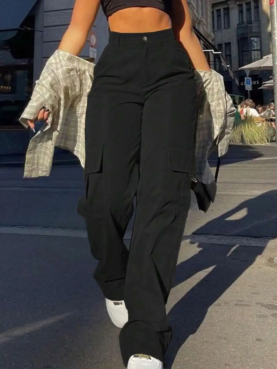 

Cargo Trousers With Pockets Casual Loose Fit Full Length Women