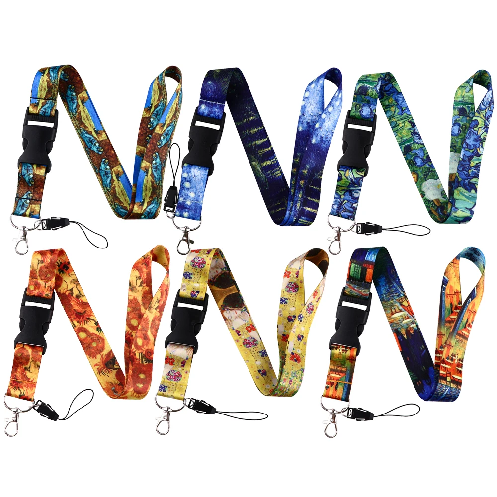 

LX1286 Vintage Oil Painting Lanyard For Keys ID Credit Bank Card Cover Badge Holder Phone Charm Key Lanyard Keychain Accessories