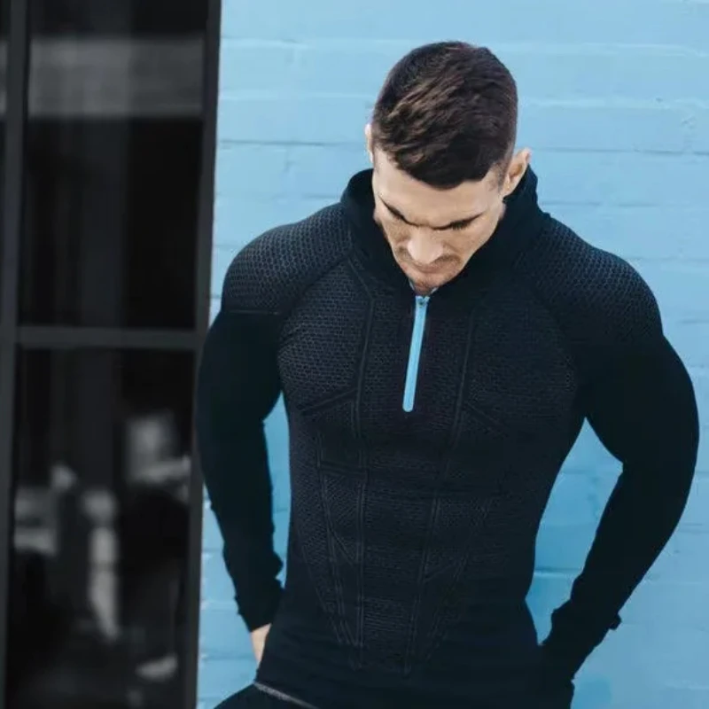 

Мужская классическая быстросохнущая толстовка для фитнеса с изображением супергероя, с длинным рукавом и карманом на молнии, осенне-зимний топ для бега в тренажерном зале, велоспорта