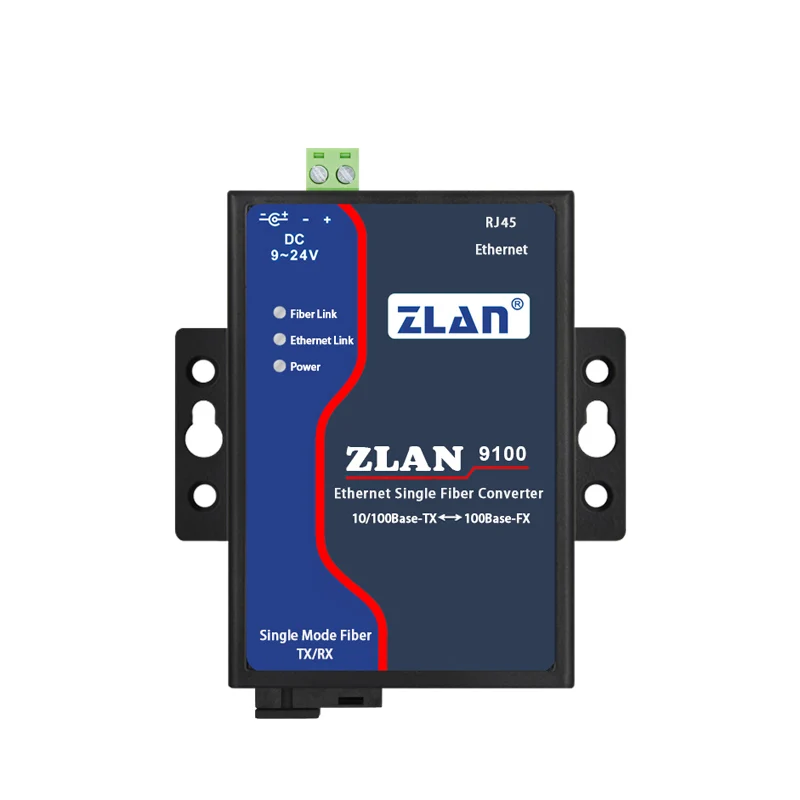 Transceiver Optik Ethernet 100M Kelas Industri Mode Tunggal Serat Tunggal Port Optik Tegangan Lebar ke Port Jaringan ZLAN9100