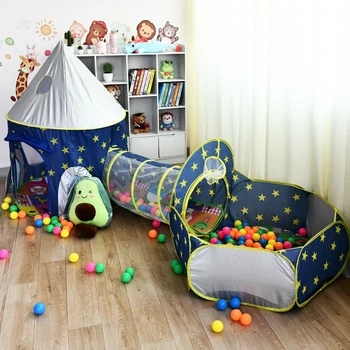 3pcs/set Portable children&#x27;s tent playground baby spaceship rocket tent ball pit baby ball pool kids games house Tipi infantil