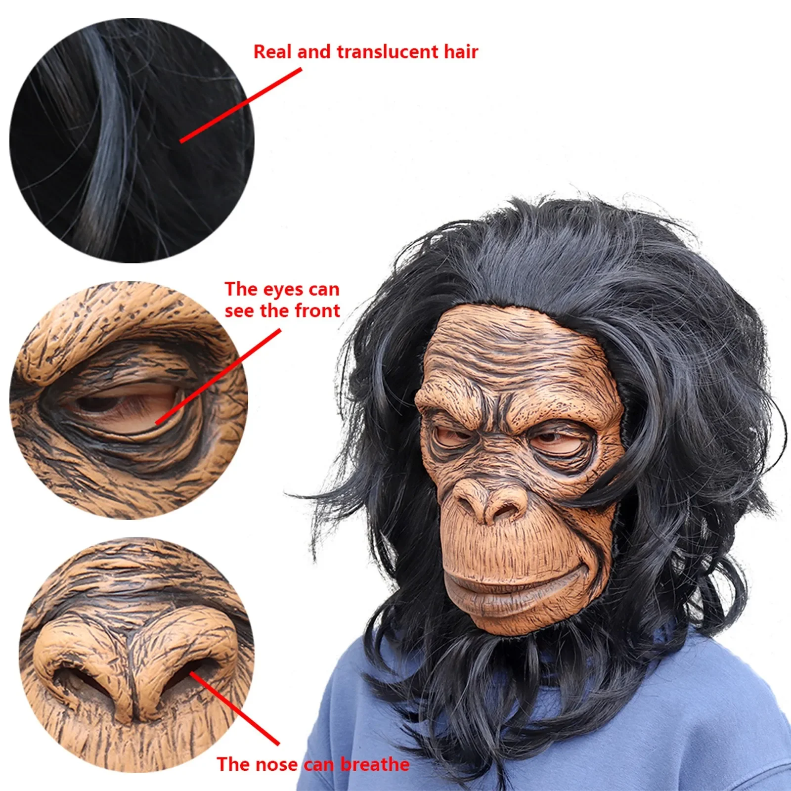 Gorilla Monkey Halloween Masks for Adults, Full Face Funny Mask, Latex Cosplay Costume, Masquerade Realistic Masks, New