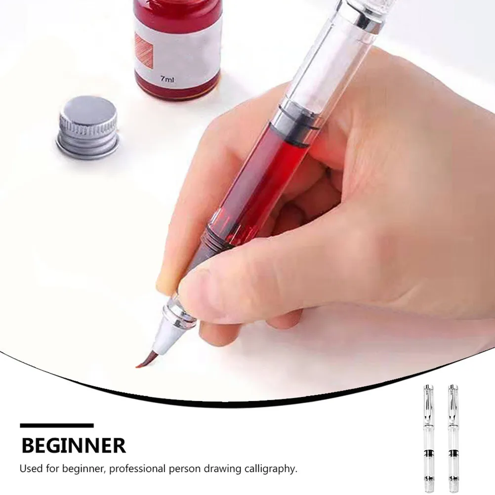 3Pcs Refillable Steel-Nib Brush Pens Transparent Body for Watercolor Painting Calligraphy Drawing Writing Stroke Art School