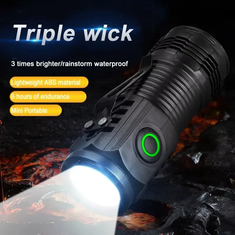 Portable Mini LED Flashlight 3LED Ultra Strong Light Flash Light USB Rechargeable Built-in Battery with Pen Clip