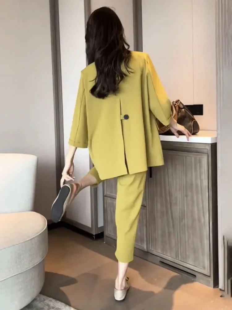 Casual Two Piece Set For Women Outfit Summer 2024 Fashion Blazer Coats New In Pant Sets Jackets Outerwears Suit Female