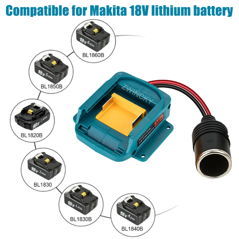 For Makita/Dewal/Milwaukee 18V Li-ion Battery, Cigarette Lighter Adapter Power Wheel Adapter for Car Appliances