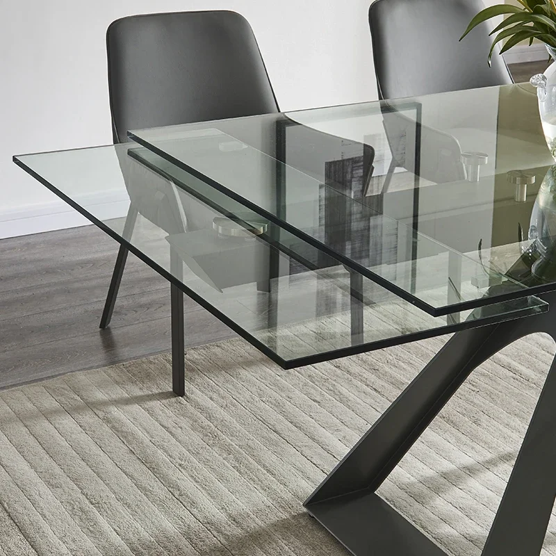 Koto modern Italian design dining room extending table tempered glass dining table metal steel base legs 6 8 10 12 seater