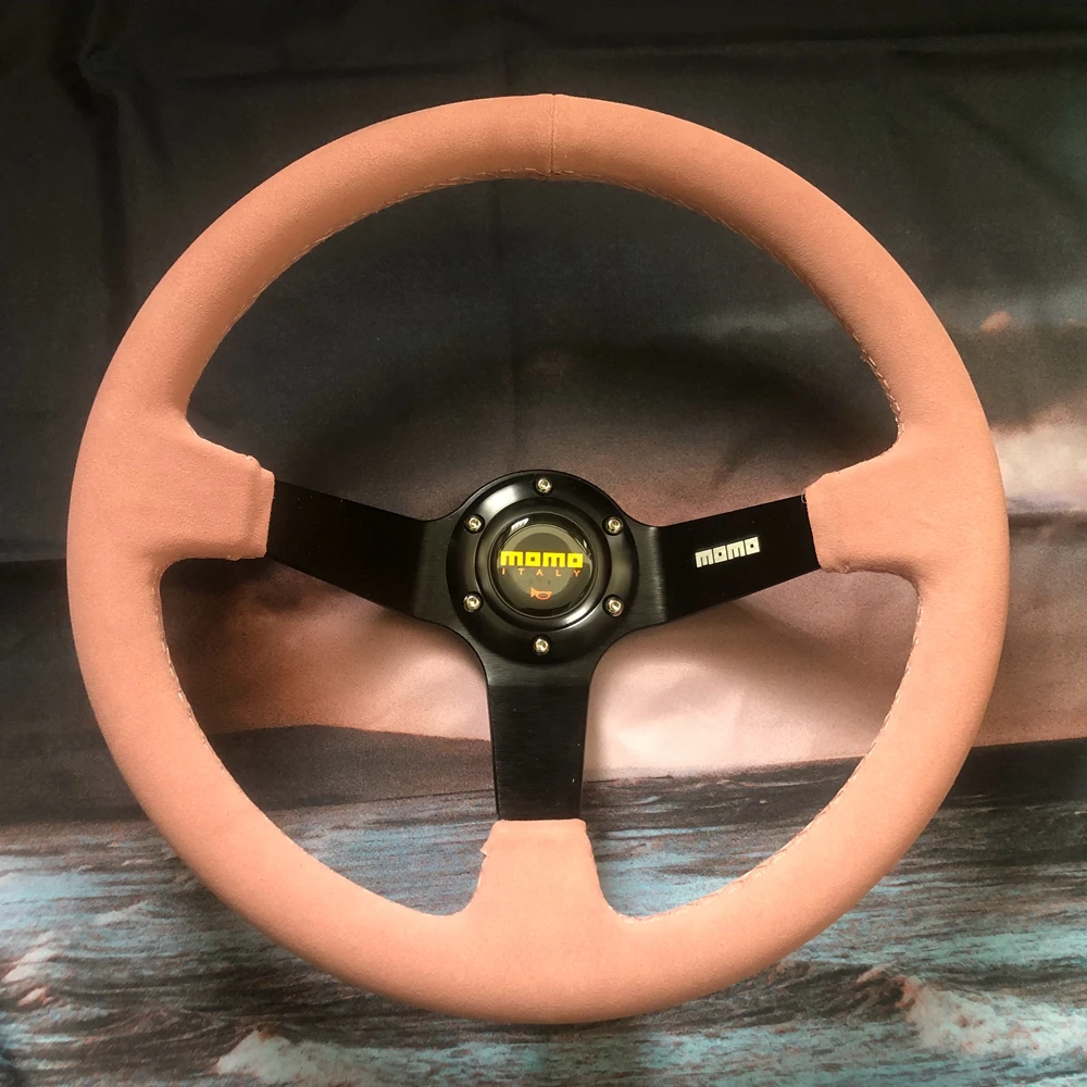 Drift Universal 14Inch Racing MOMO Steering Wheel Car JDM Pink Suede Steering Wheel Volantes For VW HONDA TOYOTA BMW Nissan