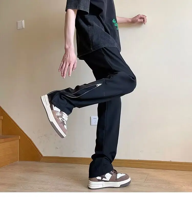 Calças com punho zip unissex primavera outono americano retro high street na moda estilo italiano calças sob medida