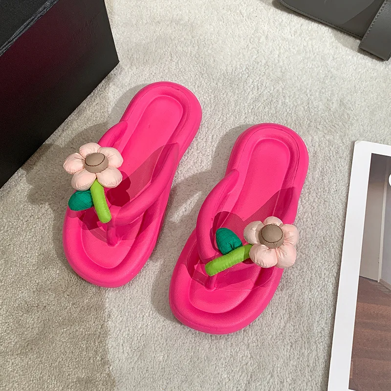 

Women Flip Flops Cute Candy Color Flowers Slippers Summer Fashionable Versatile Flat Beach Sandals