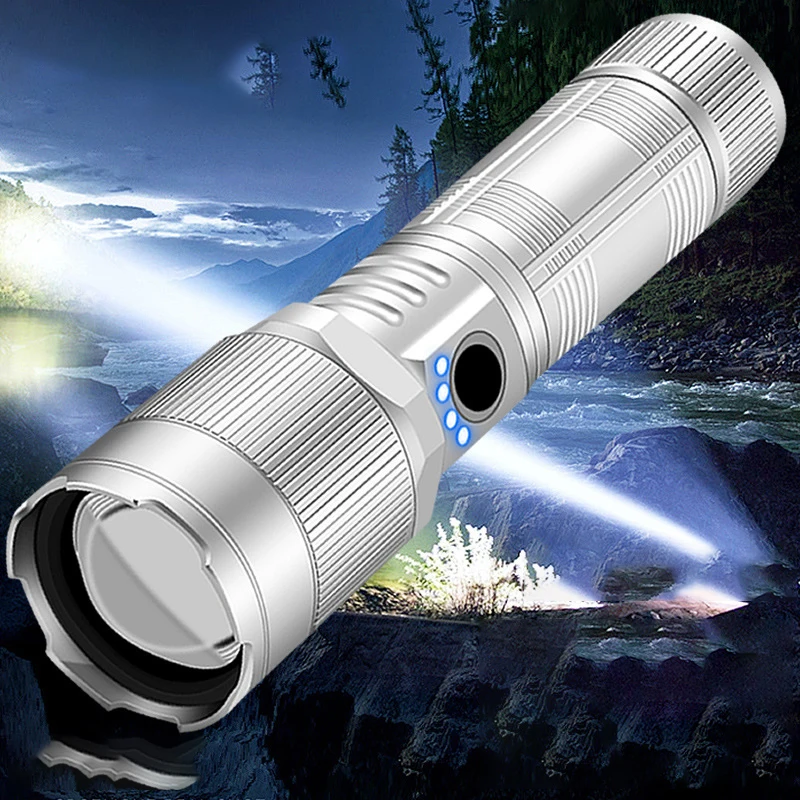 Ultra Bright Zoom White Power Flashlight With Strong Light Rechargeable Long-range Multifunctional Ultra Long Battery Life