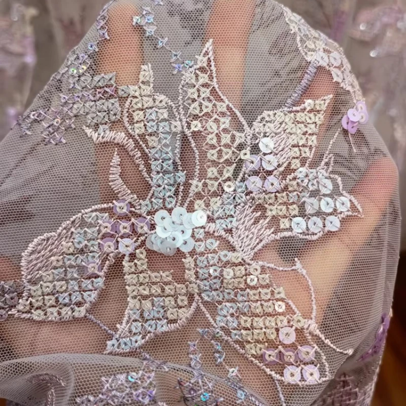

Sequin Embroidery Lace Mesh Fabric for DIY Sewing Handmade Wedding Dress Garment Accessories Clothing Fashion Material Cloth