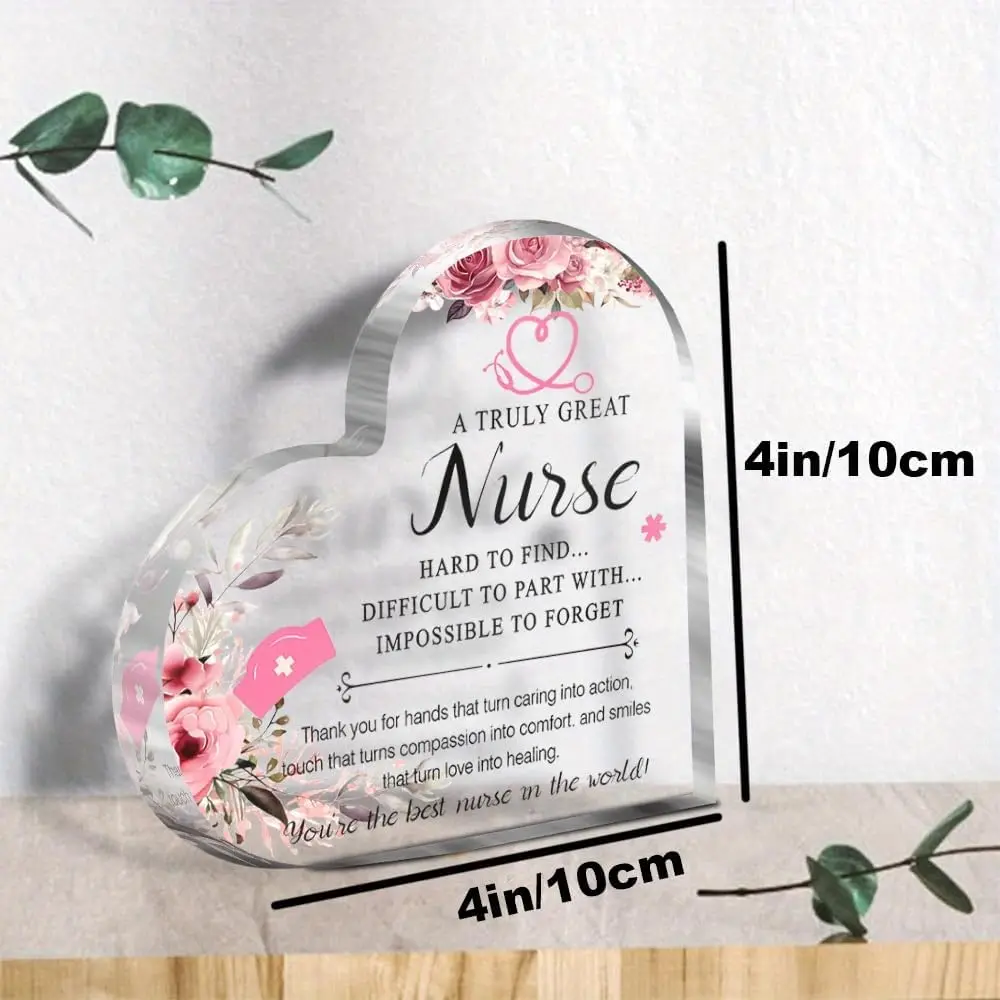 Heart‑Shaped Acrylic Plaque A Truly Great Nurse Floral Stethoscope Thank You Freestanding Appreciation Keepsake Gift