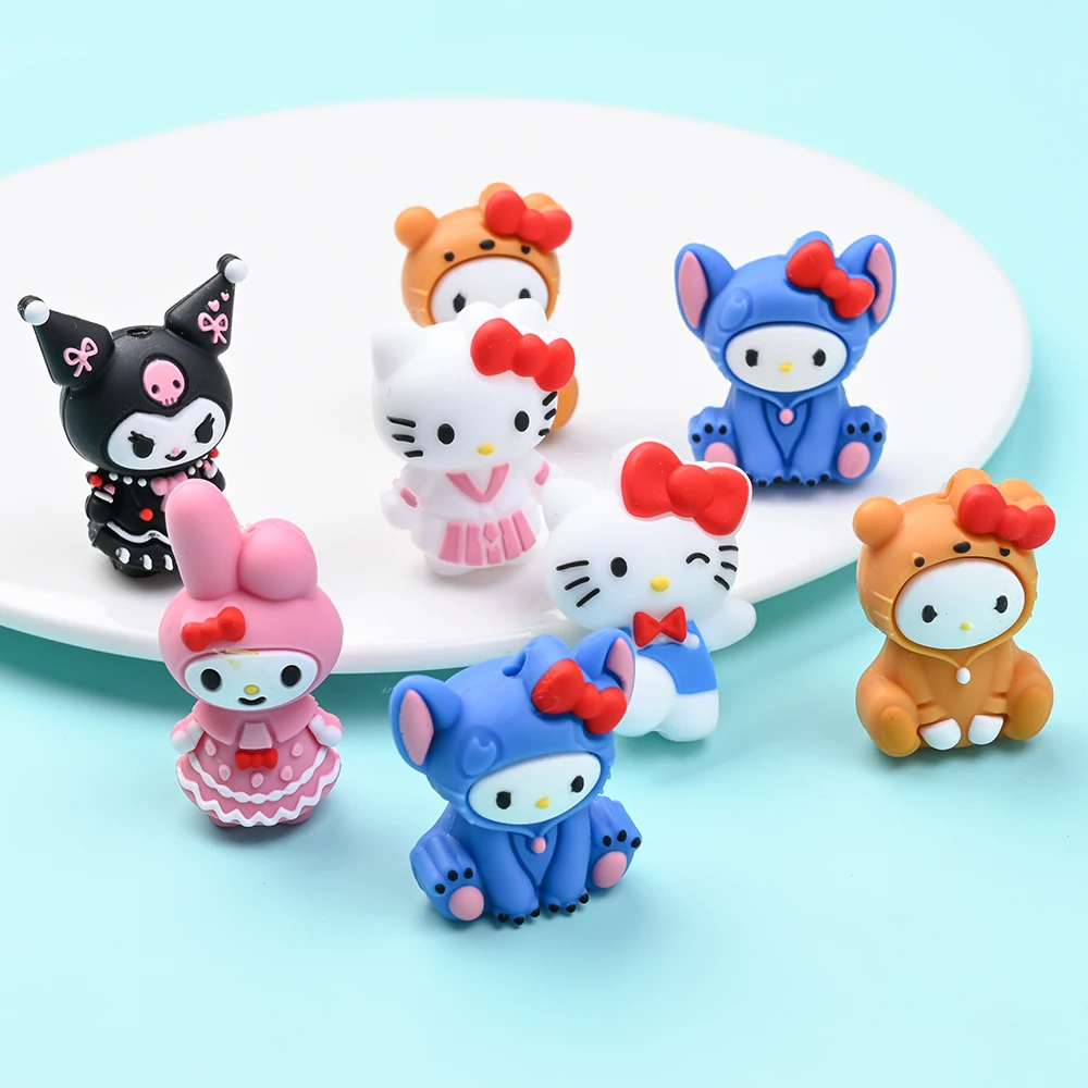 7Pcs 3D Cartoon Puppe Silikon Perlen Lebensmittel Grade Fokus Beißring Perle für DIY Schnuller Clip Zahnen Kauen Spielzeug schnuller Halter Zubehör