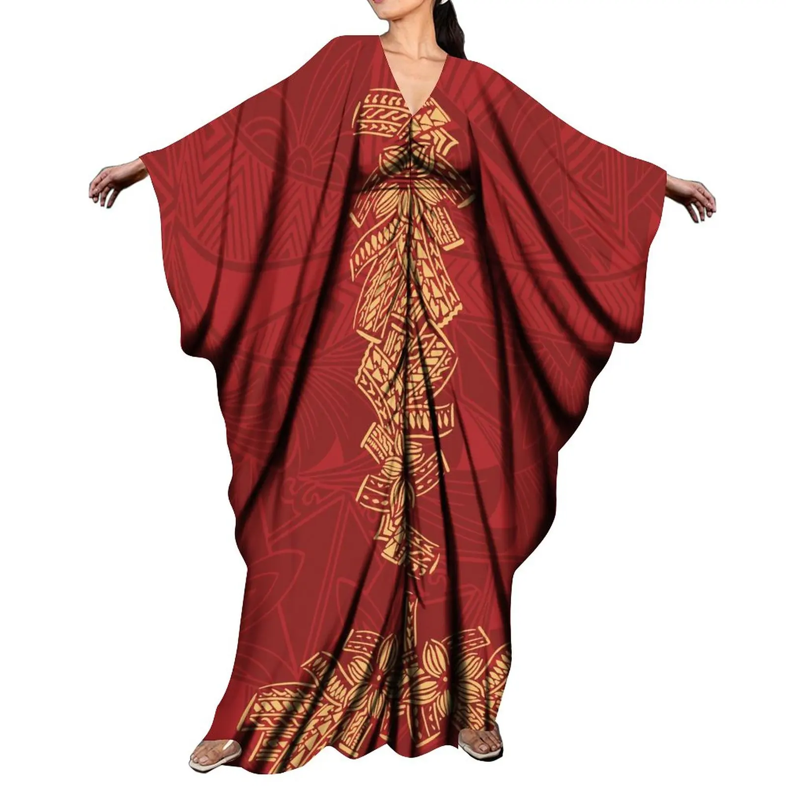 

2023 Fashion Women'S Butterfly Sleeve Dress Polynesian Tribe Design Long Sleeve Long Dress Free Shipping