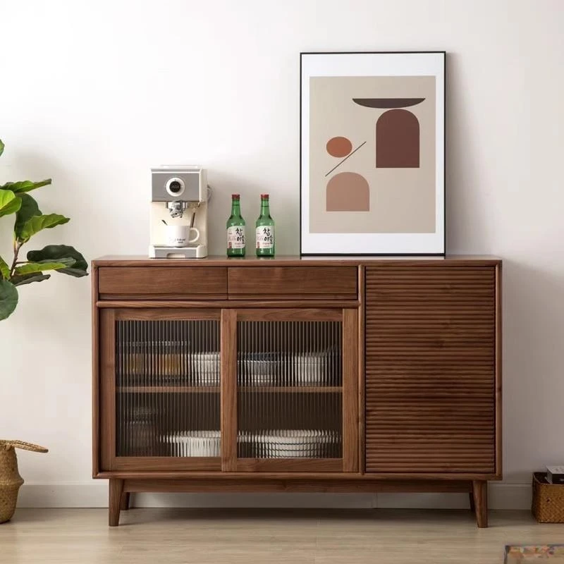 Black walnut side cabinet Nordic all solid wood Chinese wine cabinet Japanese living room storage glass