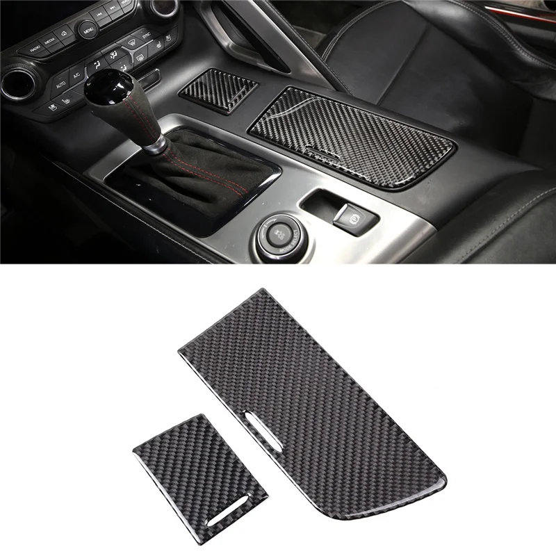 Car Soft Carbon Fiber Center Control Cup Holder Panel Sticker Cover Trim Stickers For  Corvette C7 2014-2019-Y79A