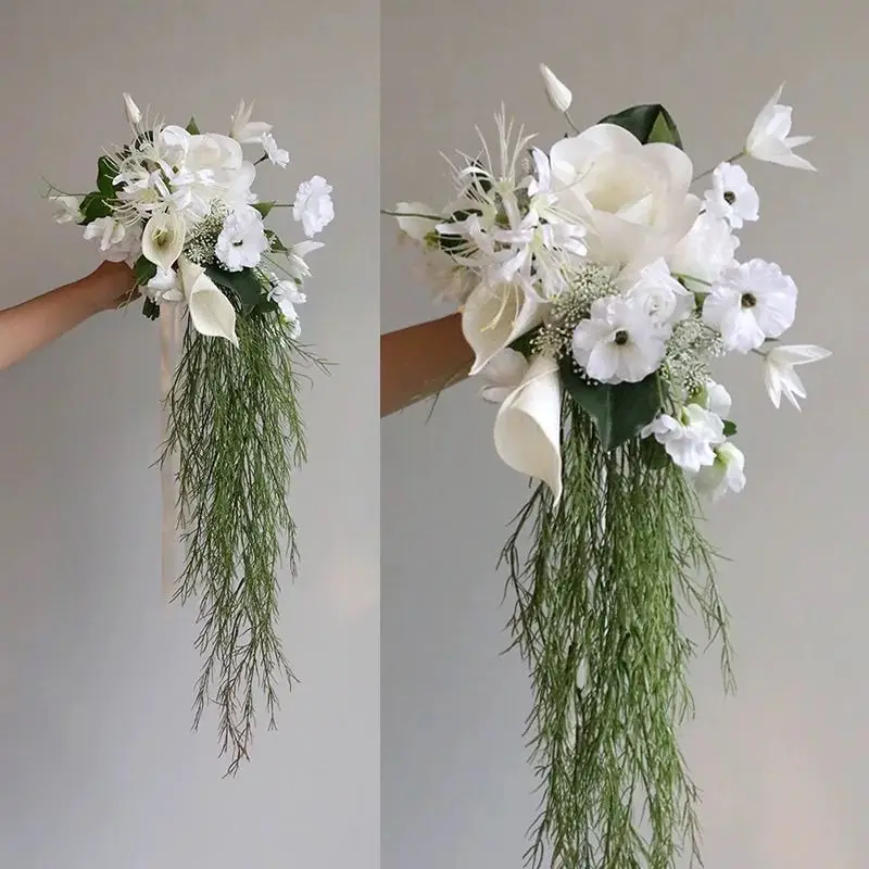 Korean-style water drop bride bouquet, white waterfall flower, studio wedding photography photo props
