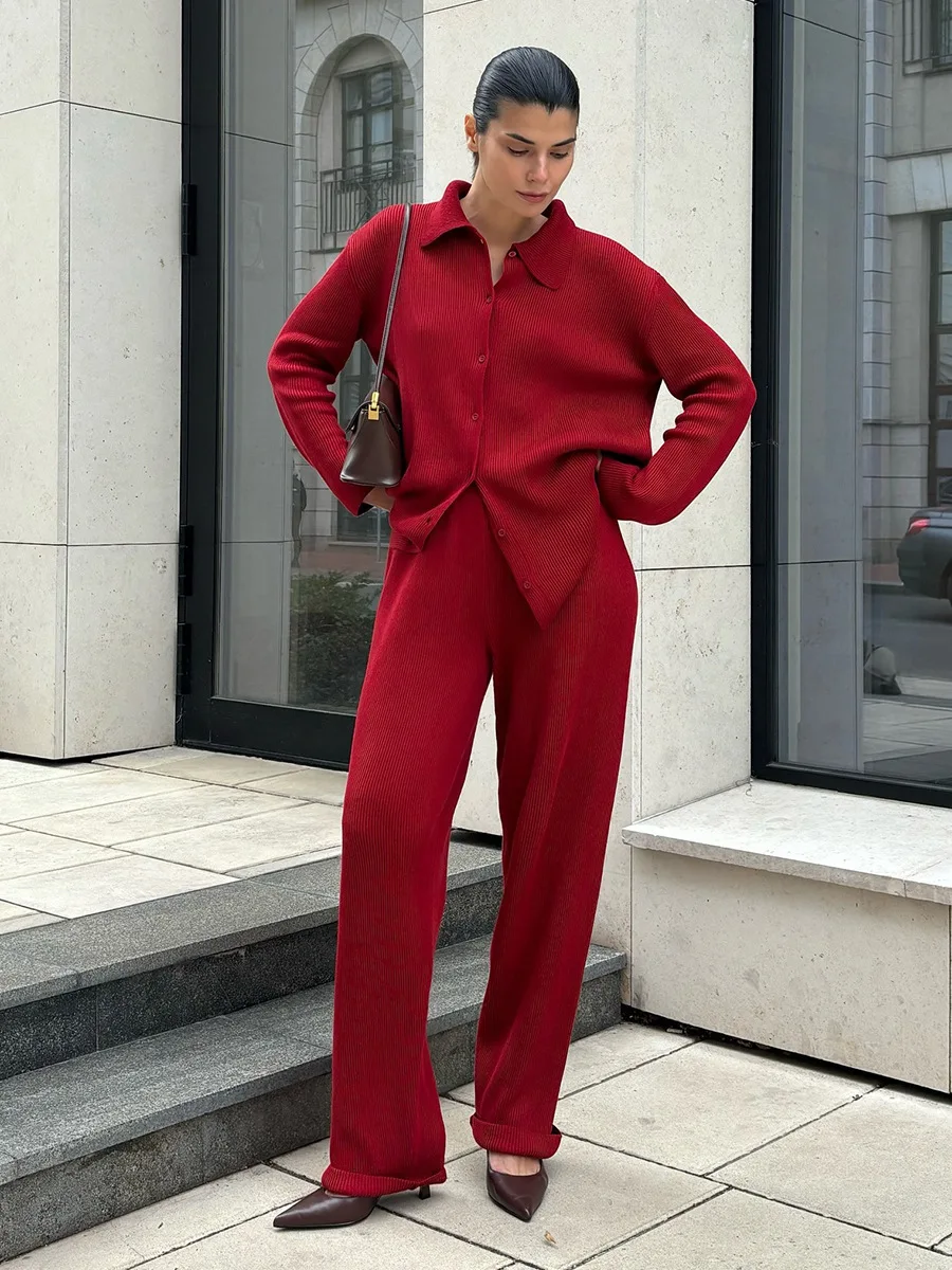 

New Knit Cardigan Pants Set Loose Two Piece Casual Sweater Suit Women Thick Warm Soft Knitted Two Piece Sets Womens Outifits