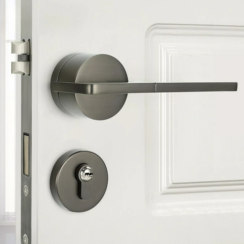 Minimalist Black Nickel Interior Split Door Lock Zinc Alloy Silent/magnetic Household Handle Lock