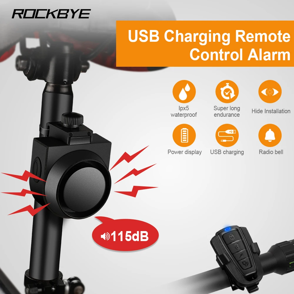 Rockbye Bike Bel Usb Oplaadbare Motorfiets Elektrische Hoorn Mtb Road Cycling Afstandsbediening Anti-Diefstal Alarm Fiets Accessoires