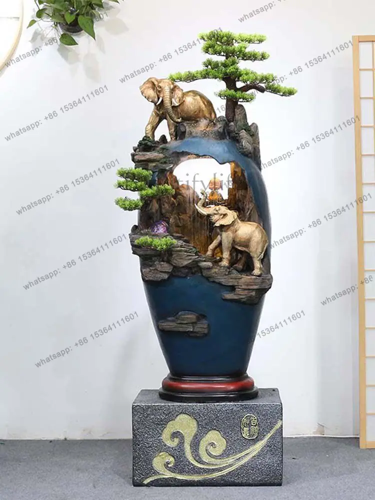 Elephant ornament decoration, floor-to-ceiling rockery, flowing water fountain, atomized landscape, lucky office humidifier