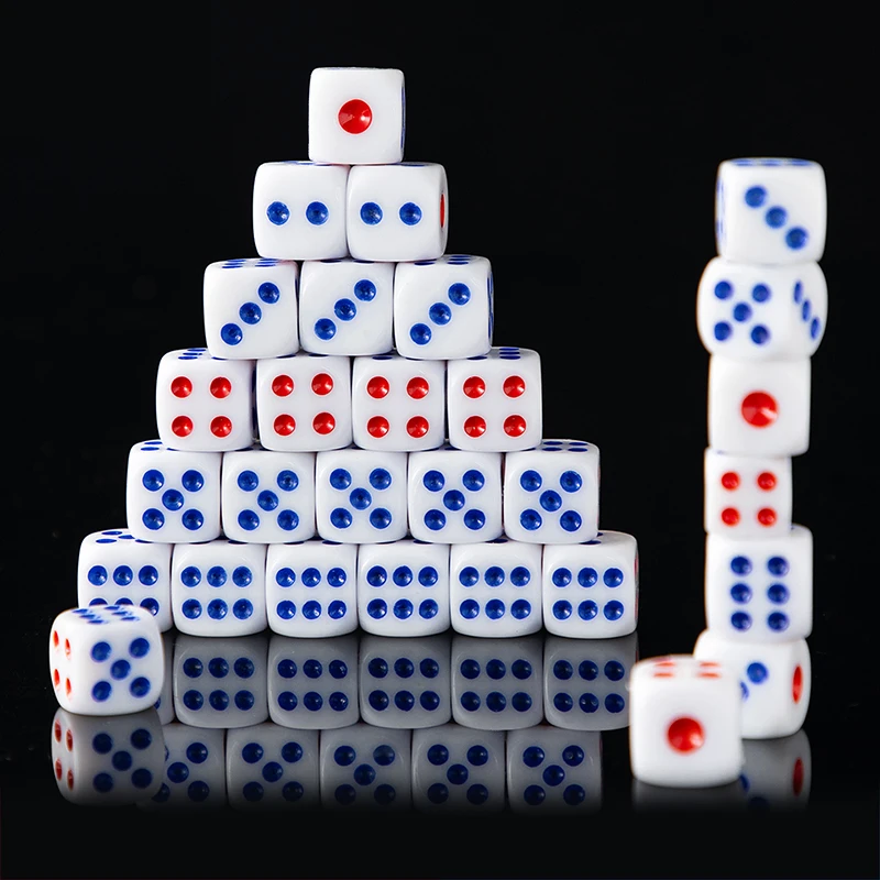 

20 шт., 10 мм/12 мм, белые игральные кости с красными и синими точками, закругленные игральные кости, подходят для бара, азартного реквизита, игровые кости, настольные игры TMZ