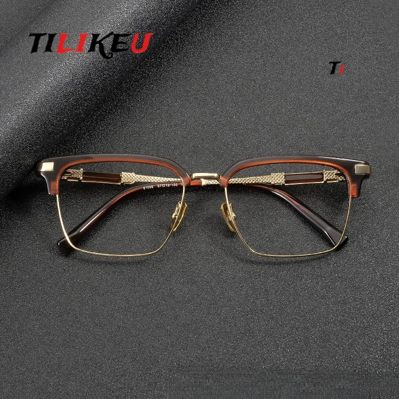 Pure Titanium Eyewear 19.3g Vintage Large Frame Business Eyebrow Square Men's Glasses Frame Retro Acetate Eyeglasses Spectacle