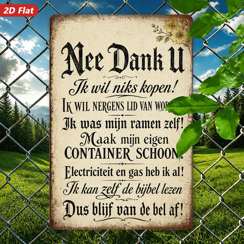 2D Flat, 1pc Metal Sign Wall Art, Vintage-Style Wall Art with Dutch Phrases, Home Decor, Ideal for Living Room, Study, Safe Roun