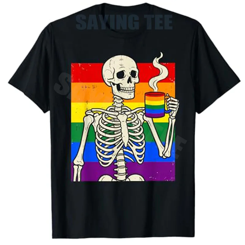 Ally Gay Lesbian Pride Funny Skeleton Rainbow LGBT Women Men T-Shirt Y2k Gothic LGBTQ Parade Women Men Clothes Novelty Tee Gift