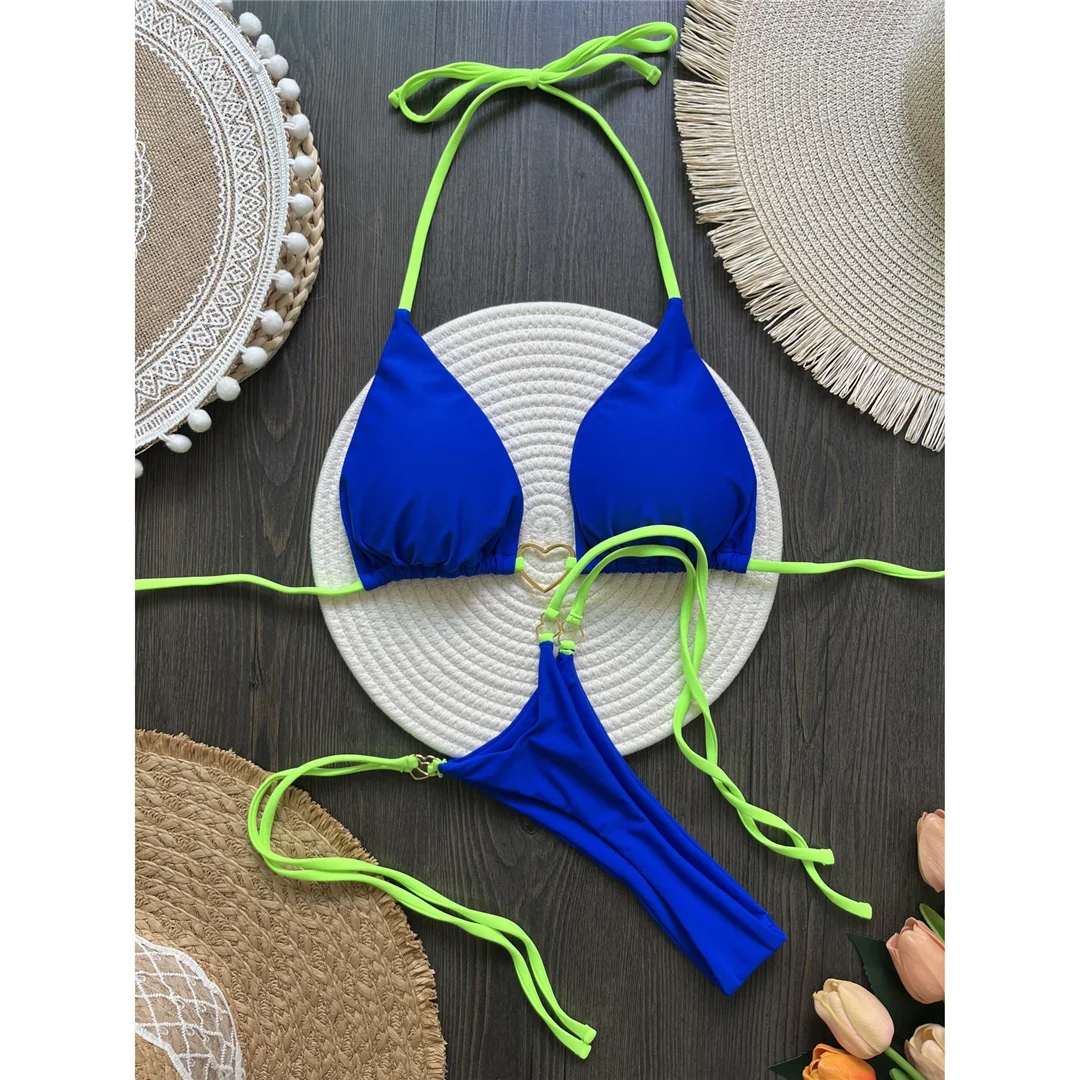Splicing Neckholder Mini-Tanga High-Cut Bikini Damen Bademode Zweiteiliger Bikini Badeanzug Badebekleidung V6071 – Detail 20