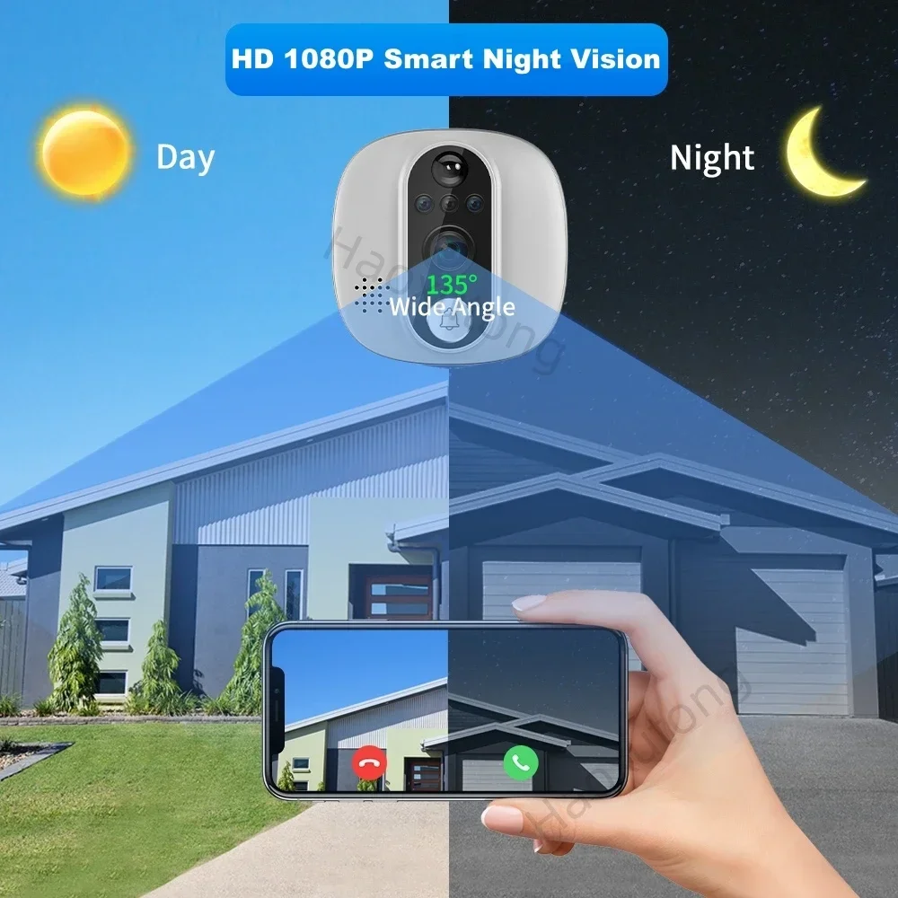 Imagem -02 - Tuya Inteligente wi fi Vídeo Campainha Digital Porta Olho Mágico Visualizador 2mp Câmera de Porta sem Fio Alexa Google Proteção Segurança em Casa 1080p