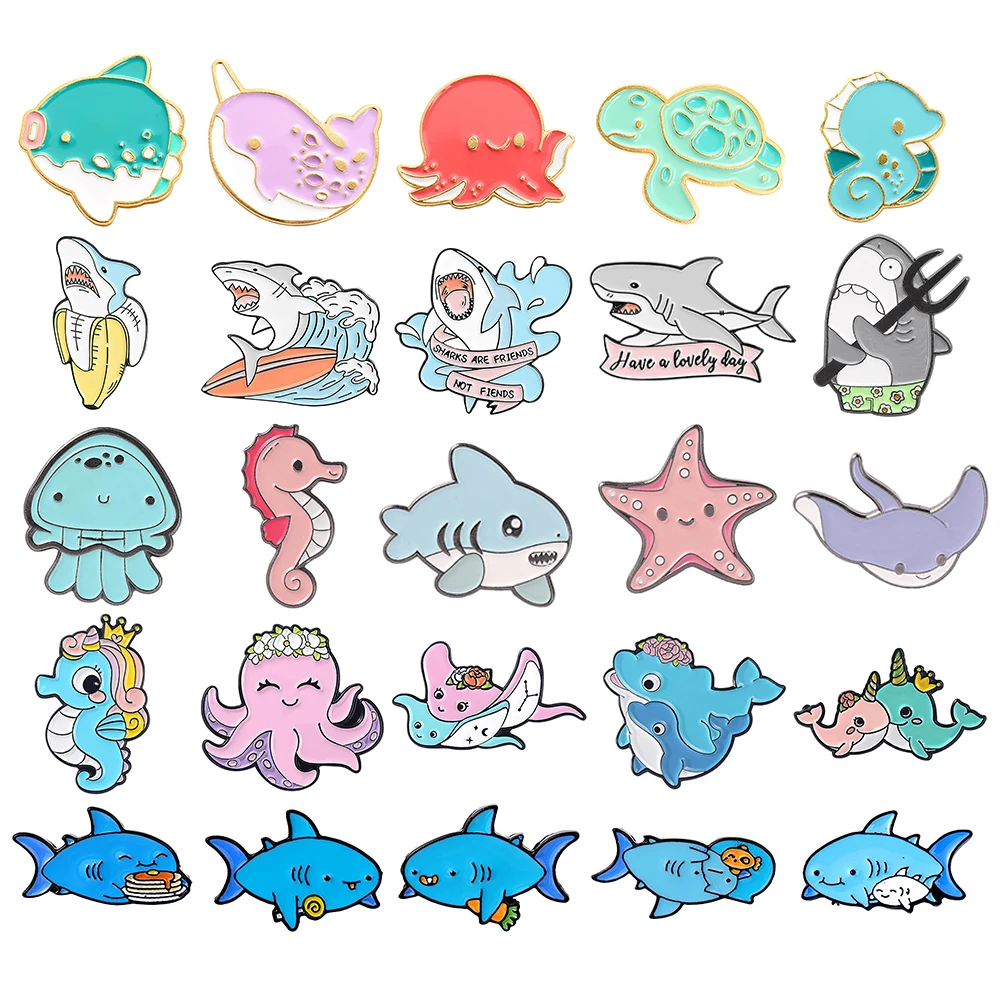 Sea Animal Brooch Shark Seahorse Octopus Turtle Starfish Jellyfish Dolphin Devil Fish Parent-child Shape Brooch Badge Lapel Pin