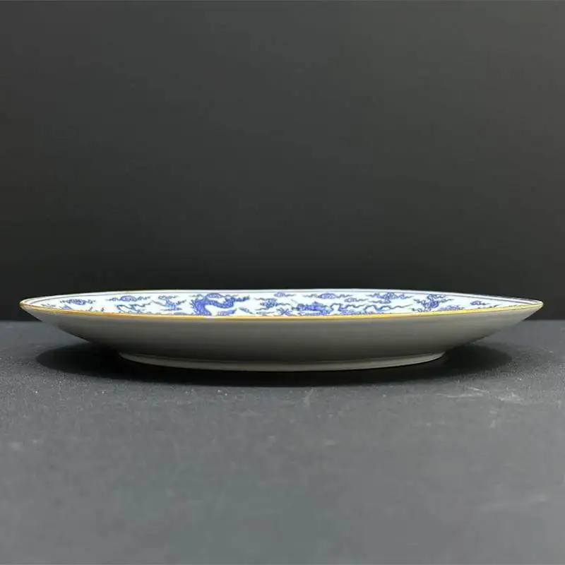 Jingdezhen Gold-decorated Blue And White Dragon Pattern Ceramic Serving Plate Hanging Plate Decorative Plate Fruit Plate