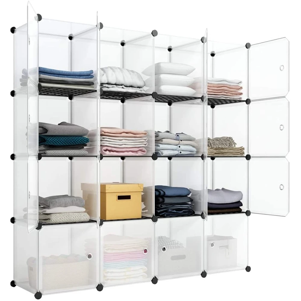 16-Cube Storage Shelf Cube Shelving Bookcase Bookshelf Organizing Closet Toy Organizer Cabinet White Color