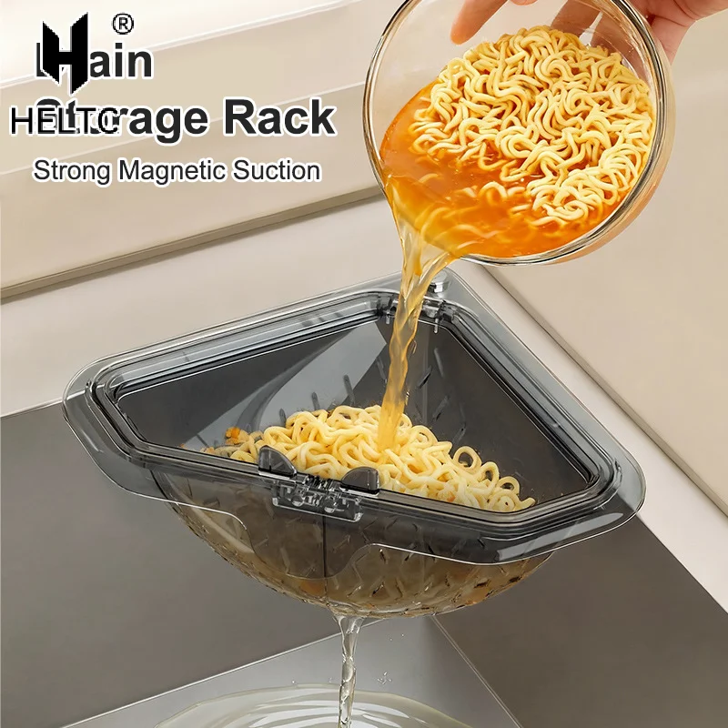 

Sink Food Catcher Corner Basket Magnetic Suction Drainage Triangle Drying Rack No-Drill Kitchen Cleaning Drain Baskets 1PC