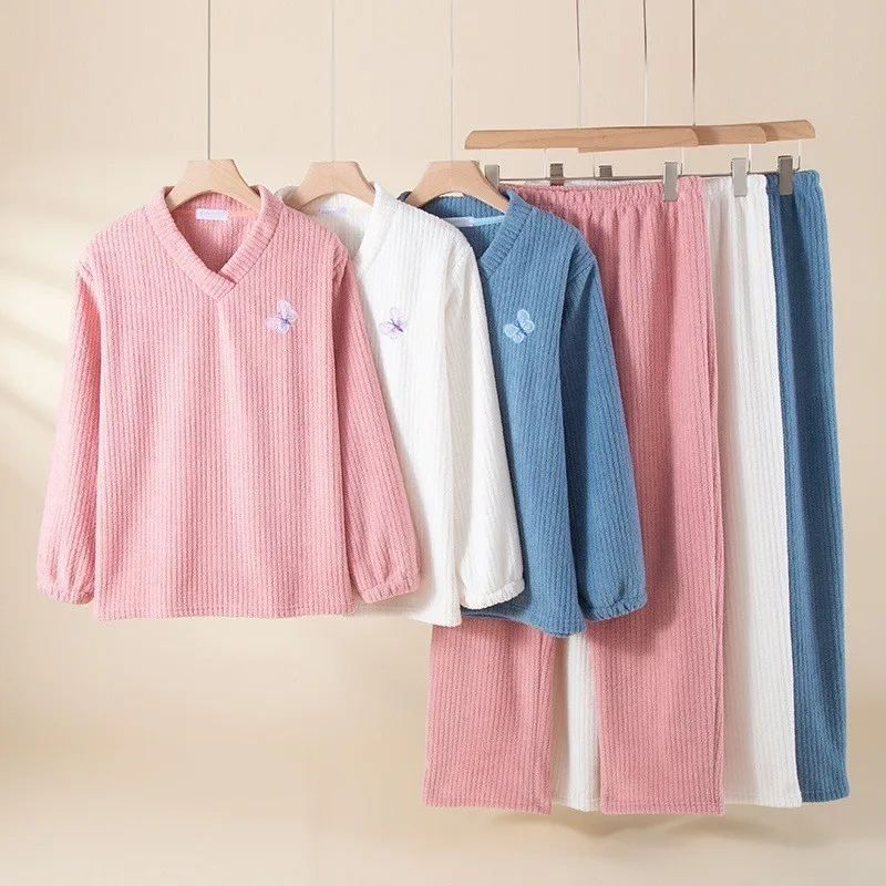 

Осень-зима женские повседневные пижамные комплекты женские теплые флисовые пижамы костюм женская рубашка с длинным рукавом и брюки мягкая домашняя одежда