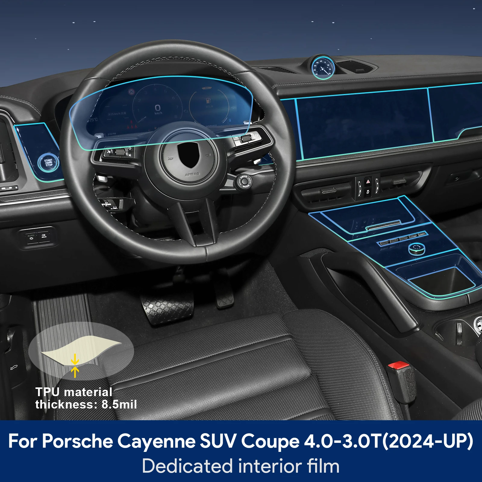 Protector de TPU para Interiores de Automóviles, Película Antiarañazos para Porsche Cayenne SUV Coupé 4.0T 3.0T 2024-25, Accesorios de Adhesivos Protectores para Automóviles