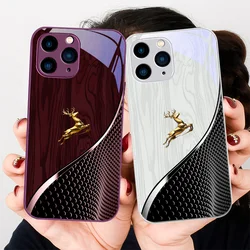 Elegant wood grain golden deer for Iphone 15 14 13 12 Mini 11 Pro Max X XS XR 7 8 Plus 2020 22 SE tempered glass phone case