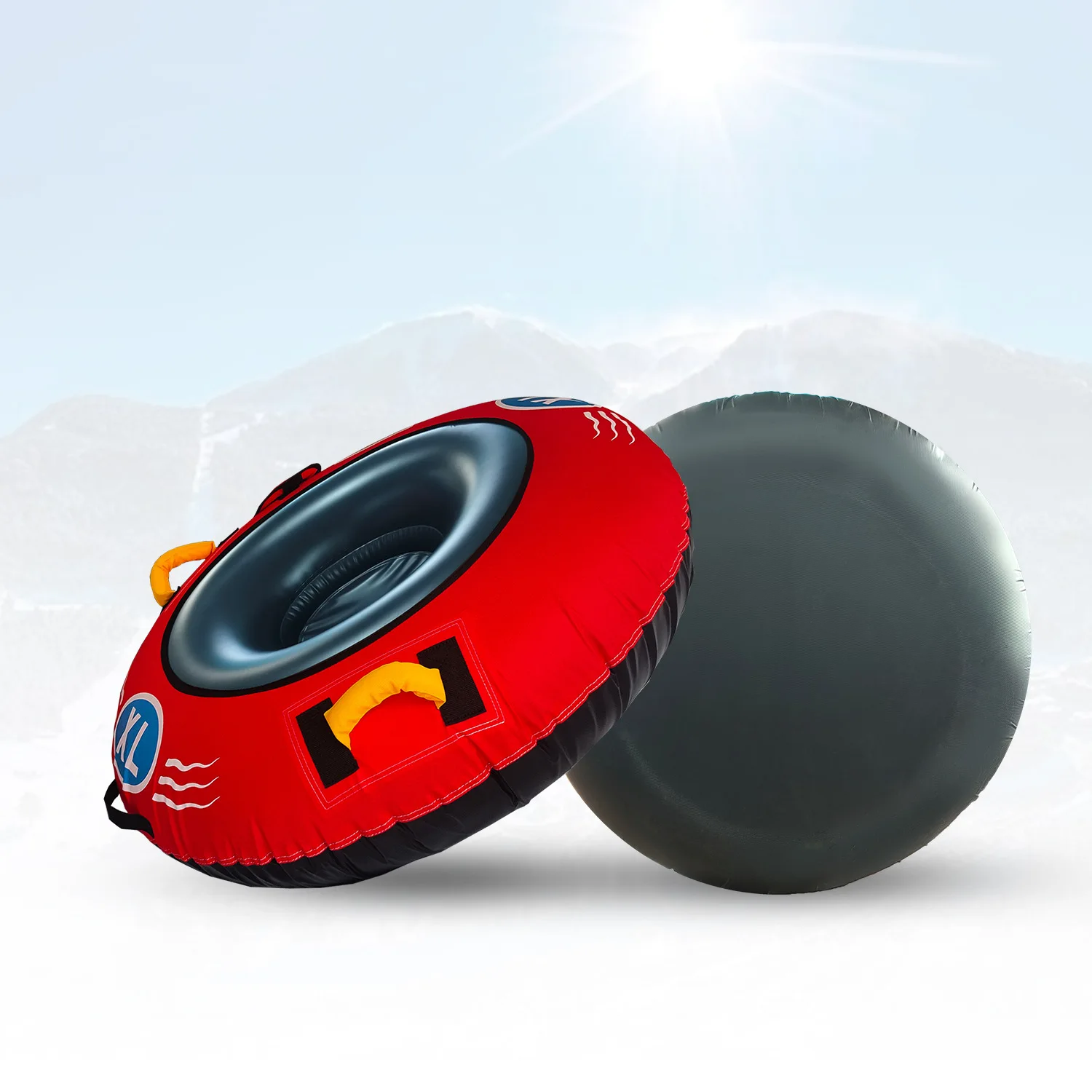 Snow tube, foldable, portable, inflatable, soft bottom, Oxford cloth cover, antifreeze and thickened, PVC inner tube