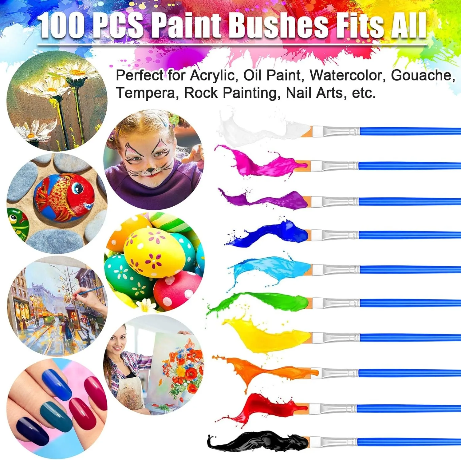Flat Paint Brushes 20 Pcs Acrylic Paint Brushes for Kids Painting Brushes Set with Flat Paint Brushes Oil Watercolor Canvas DIY