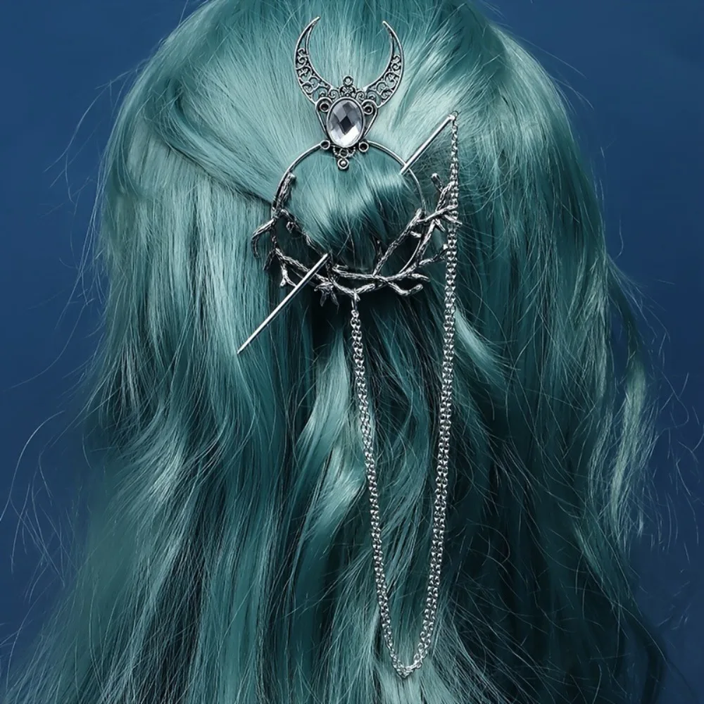 Antiqued Vintage Viking Witch Hairpin Beautiful Crescent Branch Nordic Norwegian Style Gothic Hair Stick Medieval Head Ornament