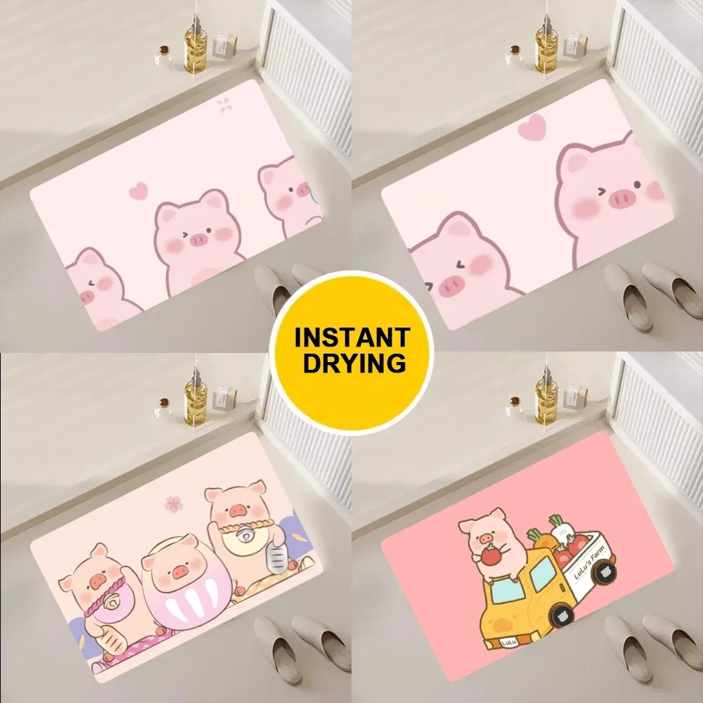 Cartoon LULU Pig Cute Floor Mat Bedroom Kitchen Door Bath House Super Absorbent Foot Non-slip