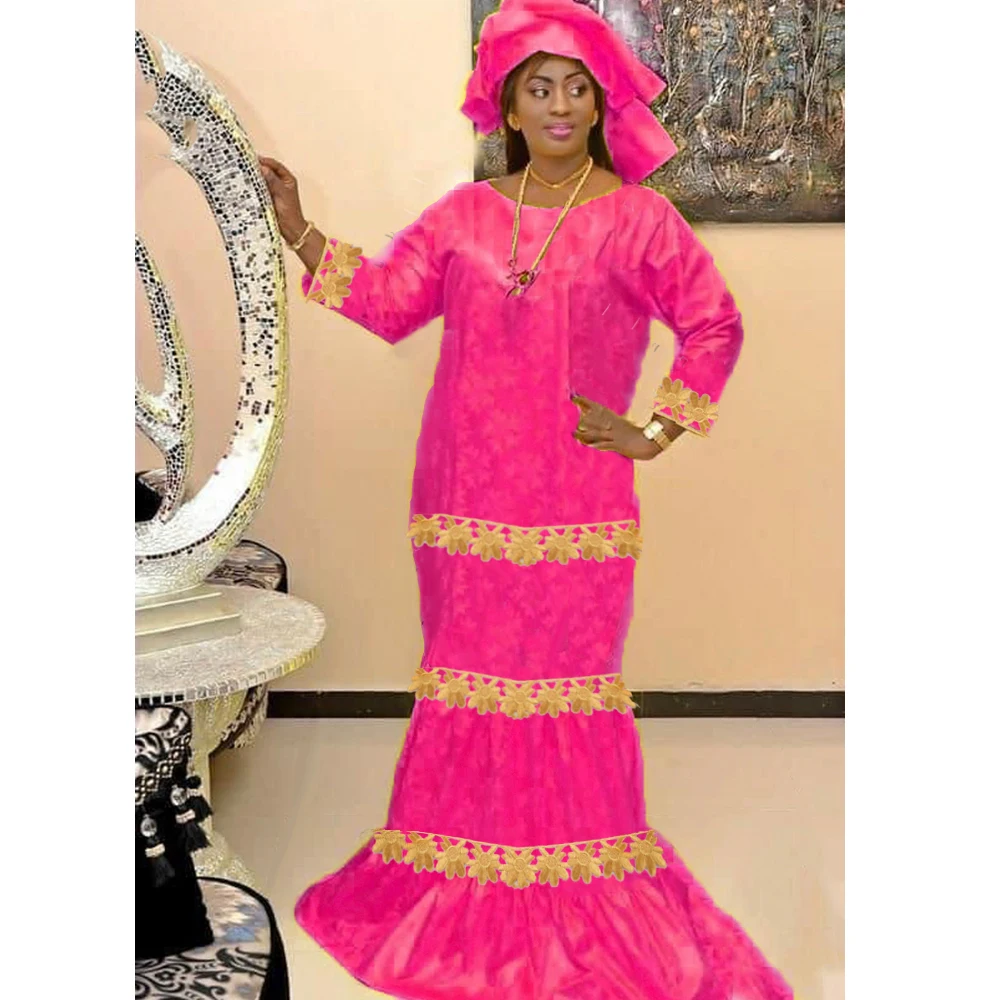 Hell lila afrikanische Bazin Kleid mit Steinen Stickerei Guipure Dsahiki nigerian ischen indischen Frauen Hochzeit traditionelle Becken Robe