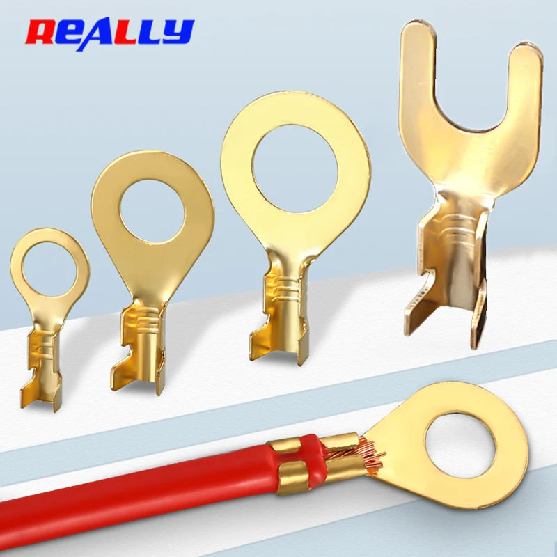 

500PCS O-U Ground Lug Open Wire Crimping Copper Terminal Uninsulated Ring Lug Fork Crimping Cable Connector for Electrical Wirin