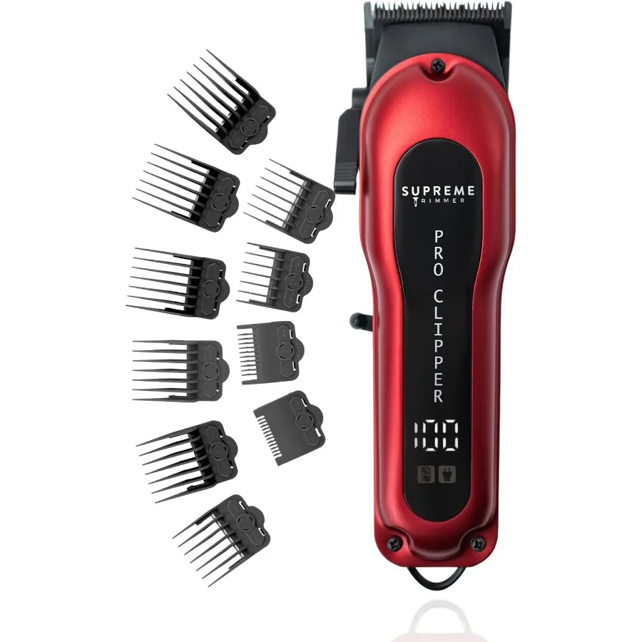 

Cordless Beard Trimmer All Metal Professional Clipper Set with Fade Blade 300 Min Run Time Red