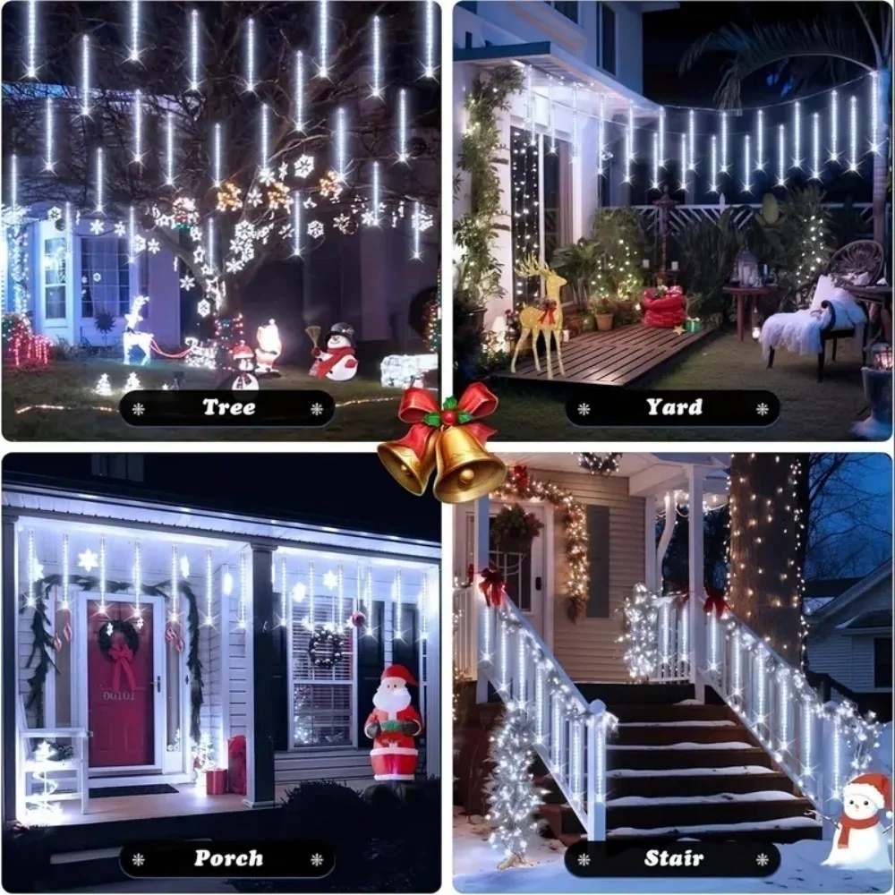 8 Tubes Solar Meteor Shower Rain LED String Lights Street Garlands Christmas Tree Decorations for Outdoor Fairy Garden Lights
