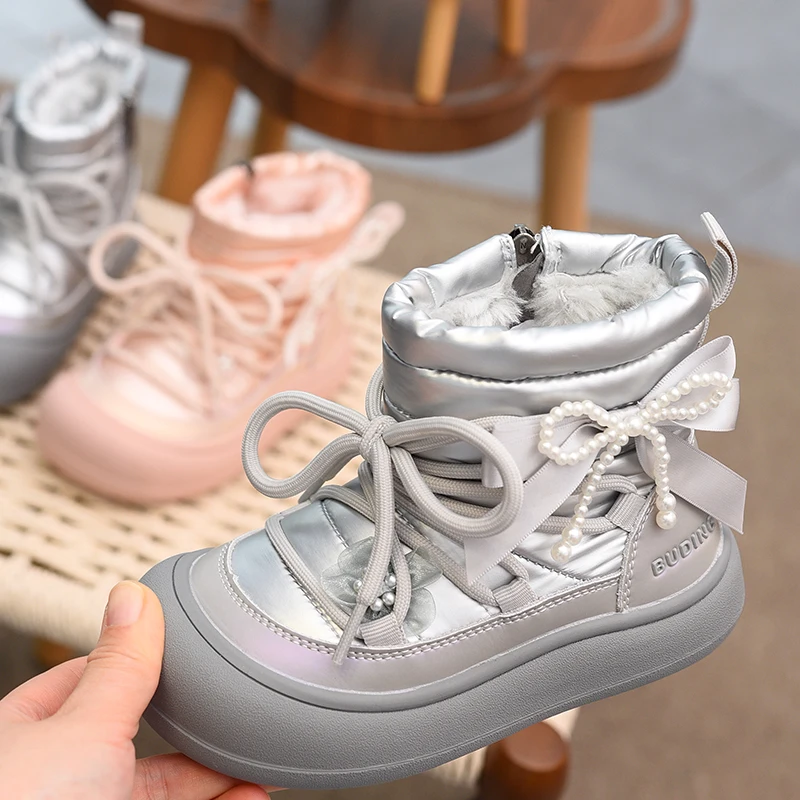 Girls' Snow Boots Waterproof Children's Snow Cotton Boots 2025 Winter New Cotton Boots with Plush and Thickened Large Cotton Shoes for